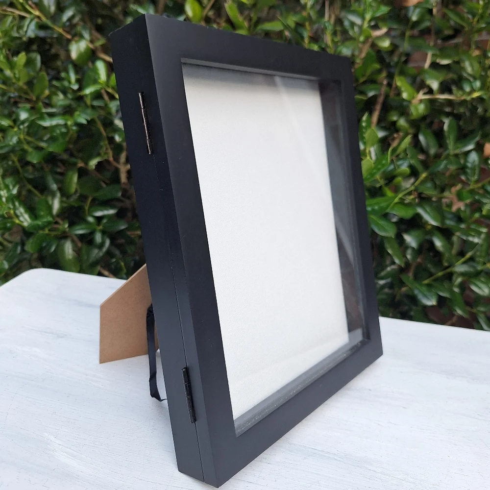 Shadow Display Box with Glass Lid Wood Hinged Framed Box Collectibles Keepsakes - Picture 7 of 16